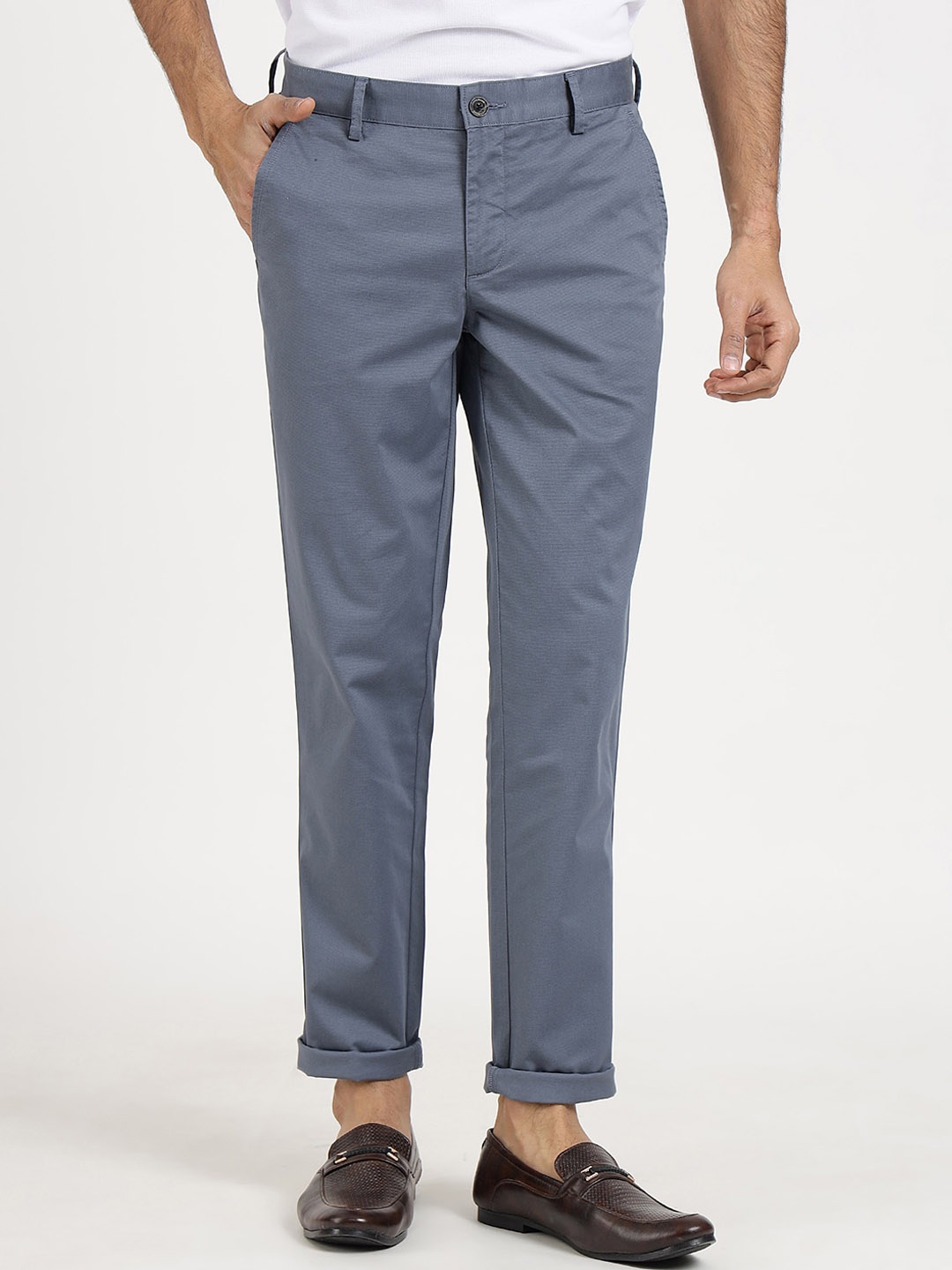 

JADE BLUE Men Slim Fit Mid-Rise Cotton Trousers
