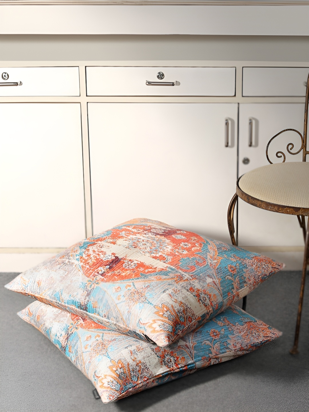 

Aura Beige & Orange 2 Pieces Ethnic Motifs Square Cushion Covers
