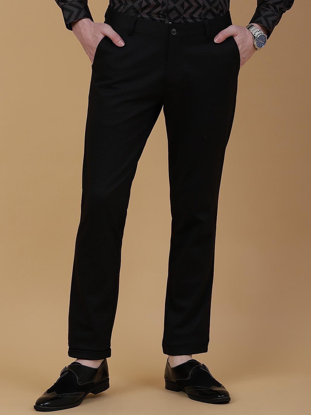 

JB STUDIO Men Slim Fit Mid-Rise Cotton Formal Trousers, Brown