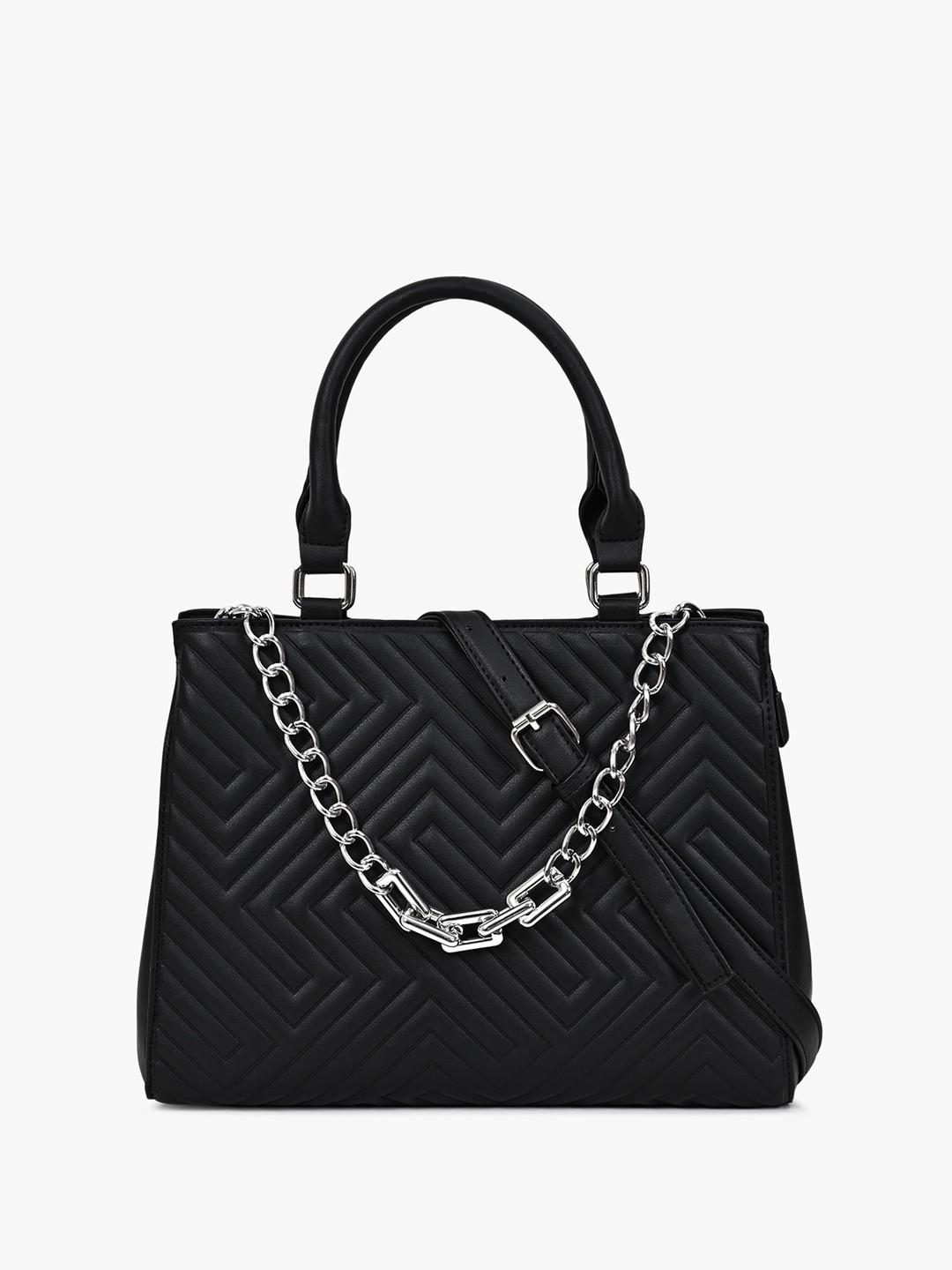 

Kazo Geometric Textured Quilted Structured Handheld Bag, Black
