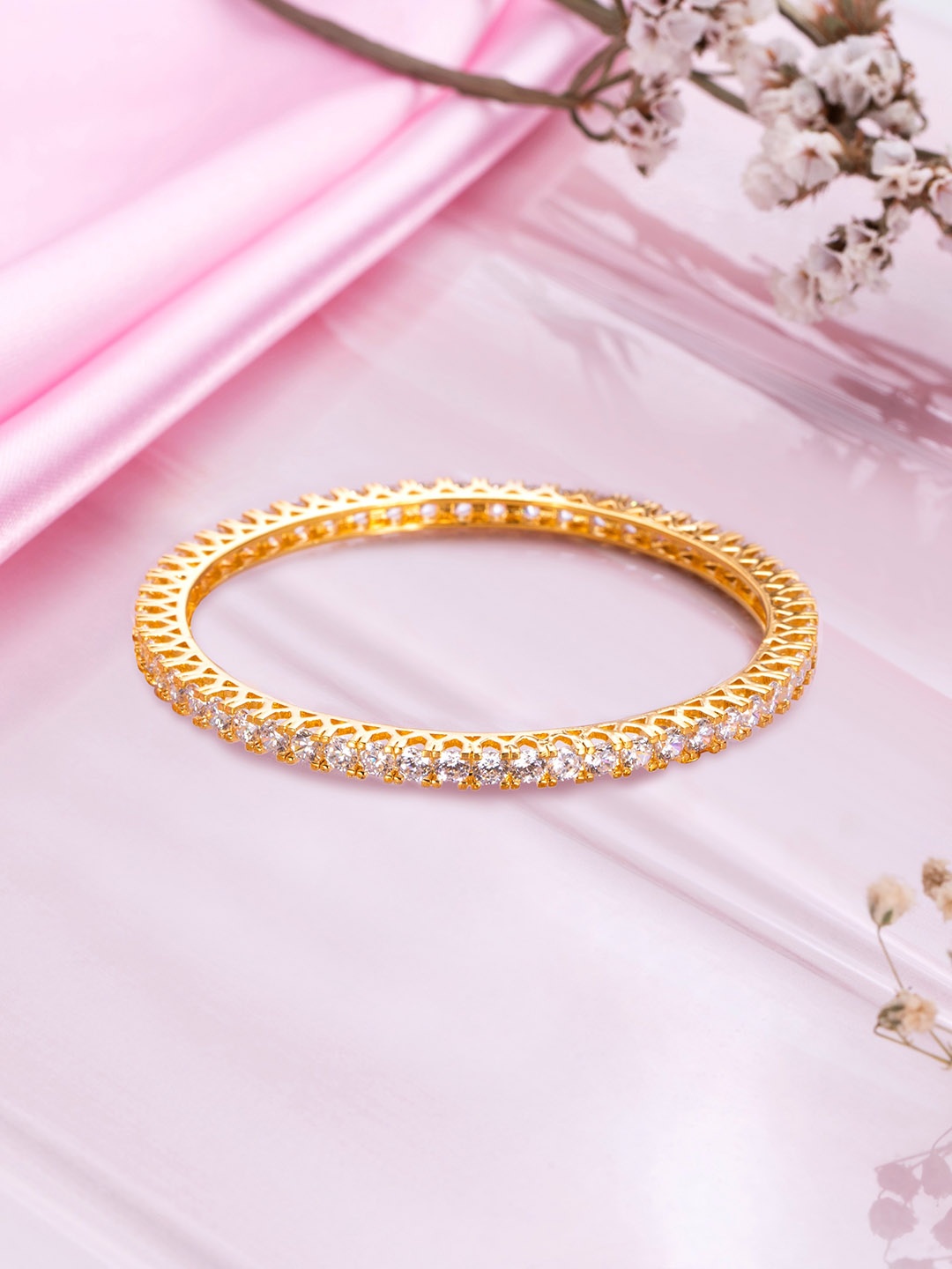 

Zavya 925 Pure Silver Gold-Plated Stone-Studded Bangle