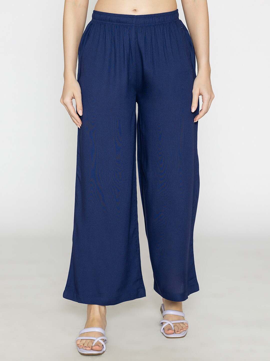 

Bonjour Women Wide Leg Palazzos, Navy blue