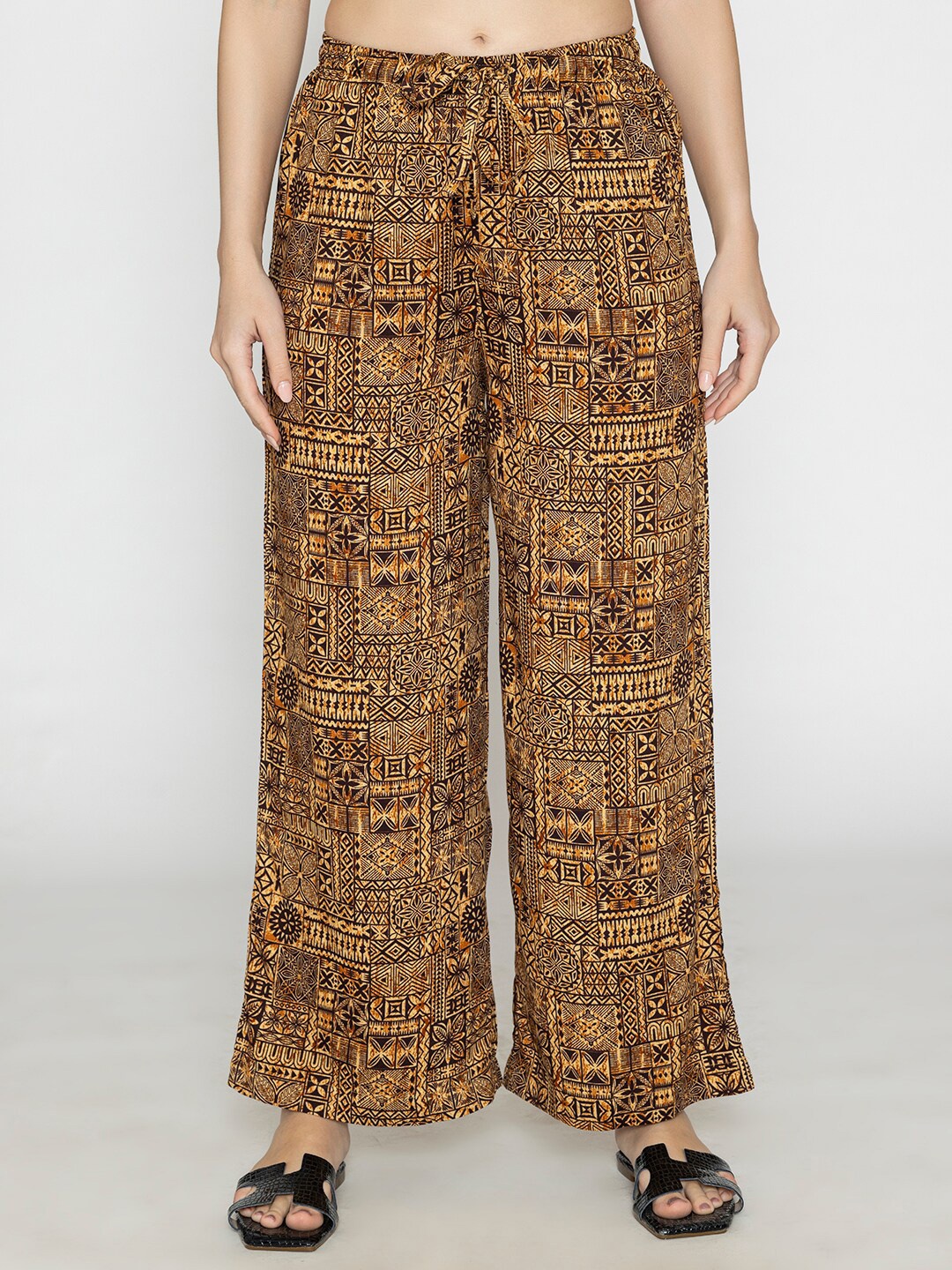 

Bonjour Women Printed Knitted Palazzos, Brown