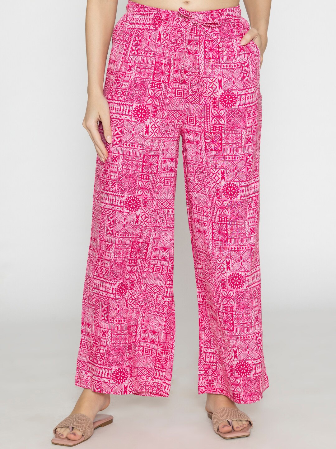 

Bonjour Women Floral Printed Knitted Palazzos, Pink