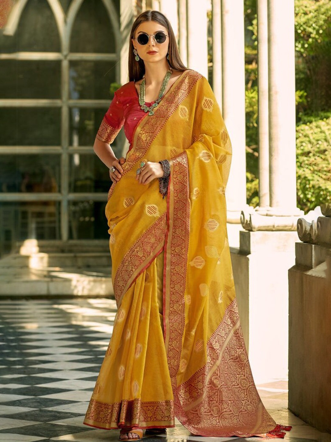 

MySilkLove Woven Design Zari Silk Blend Banarasi Saree, Yellow