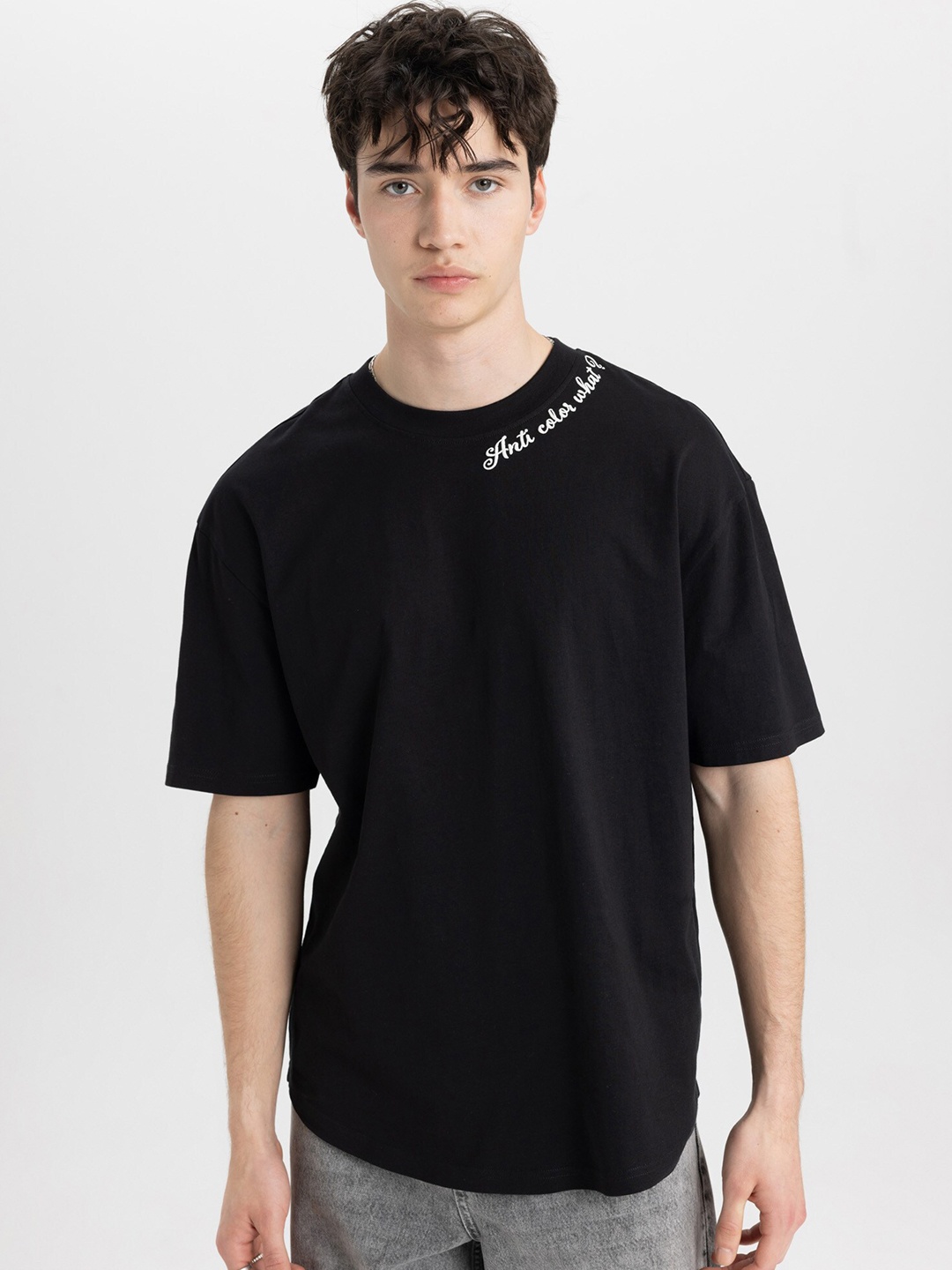 

DeFacto Men pure cotton solid T-shirt, Black