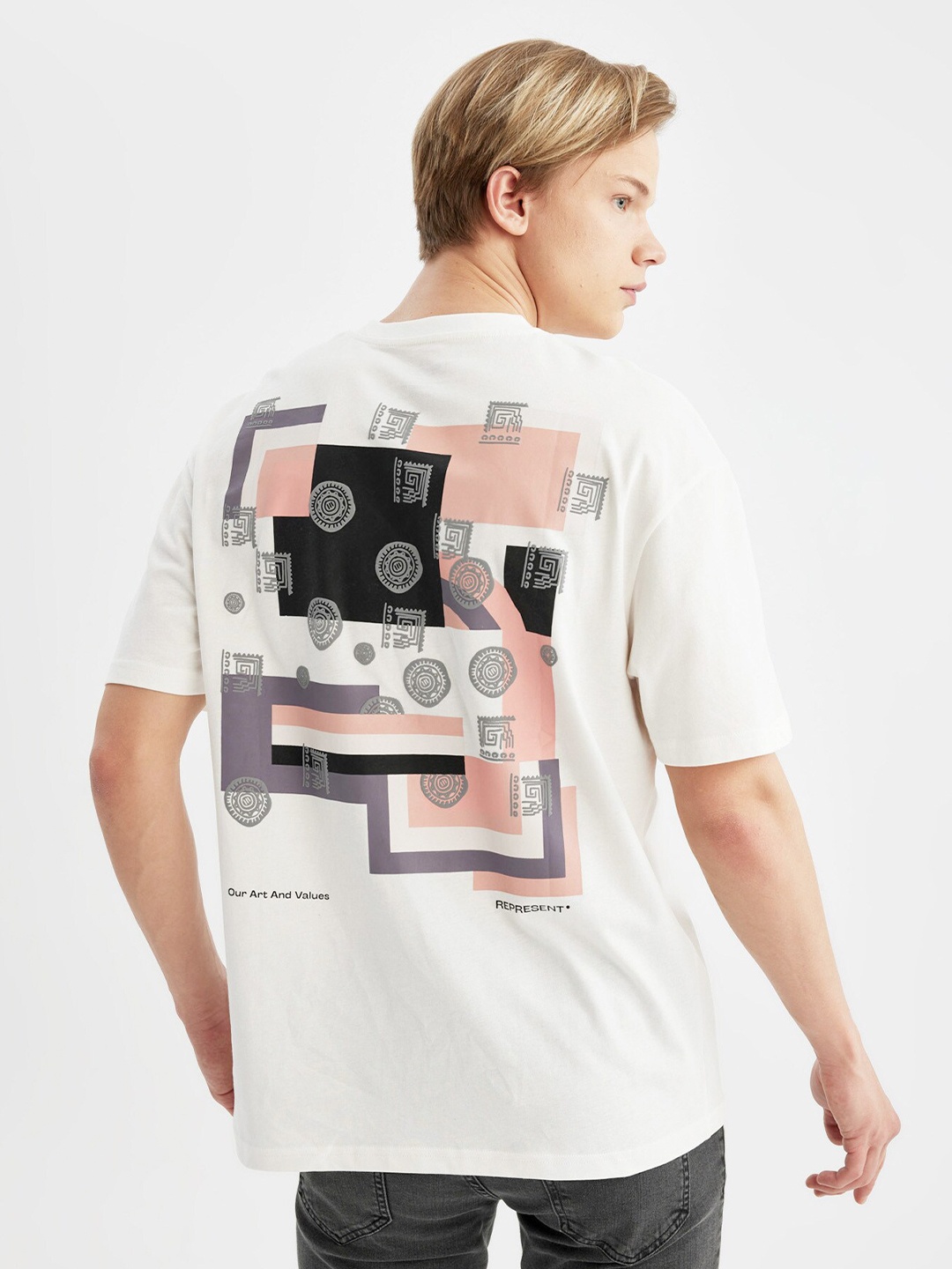 

DeFacto Men pure cotton Typography Printed T-shirt, White