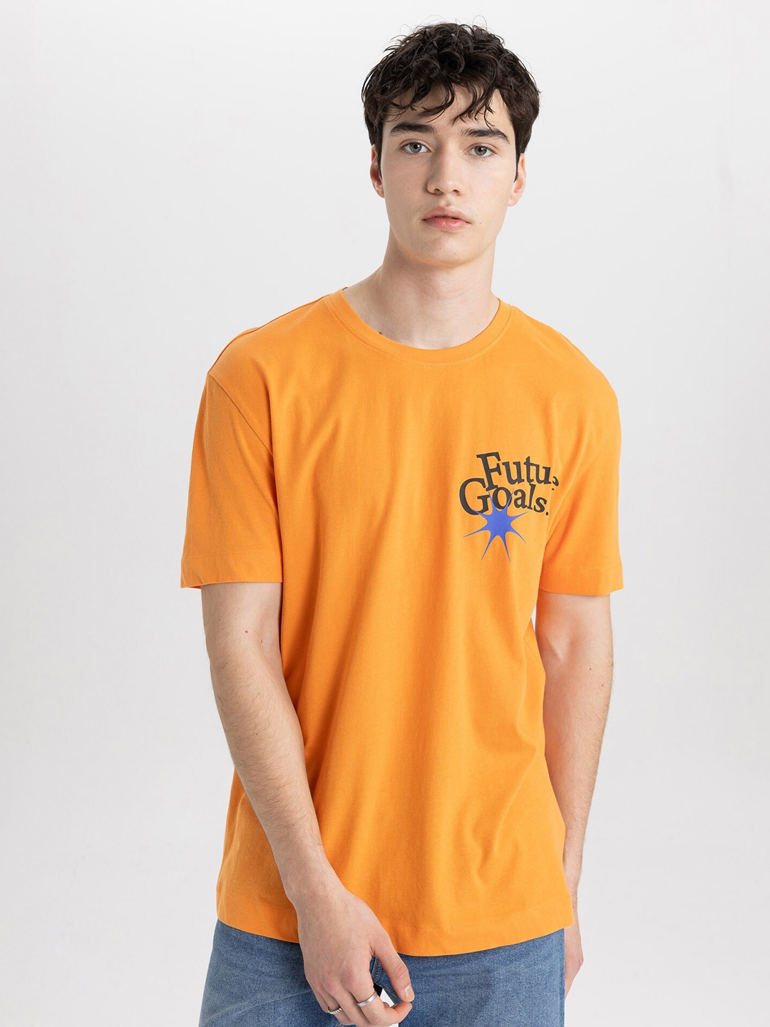 DeFacto Men pure cotton Typography Applique T-shirt, Orange