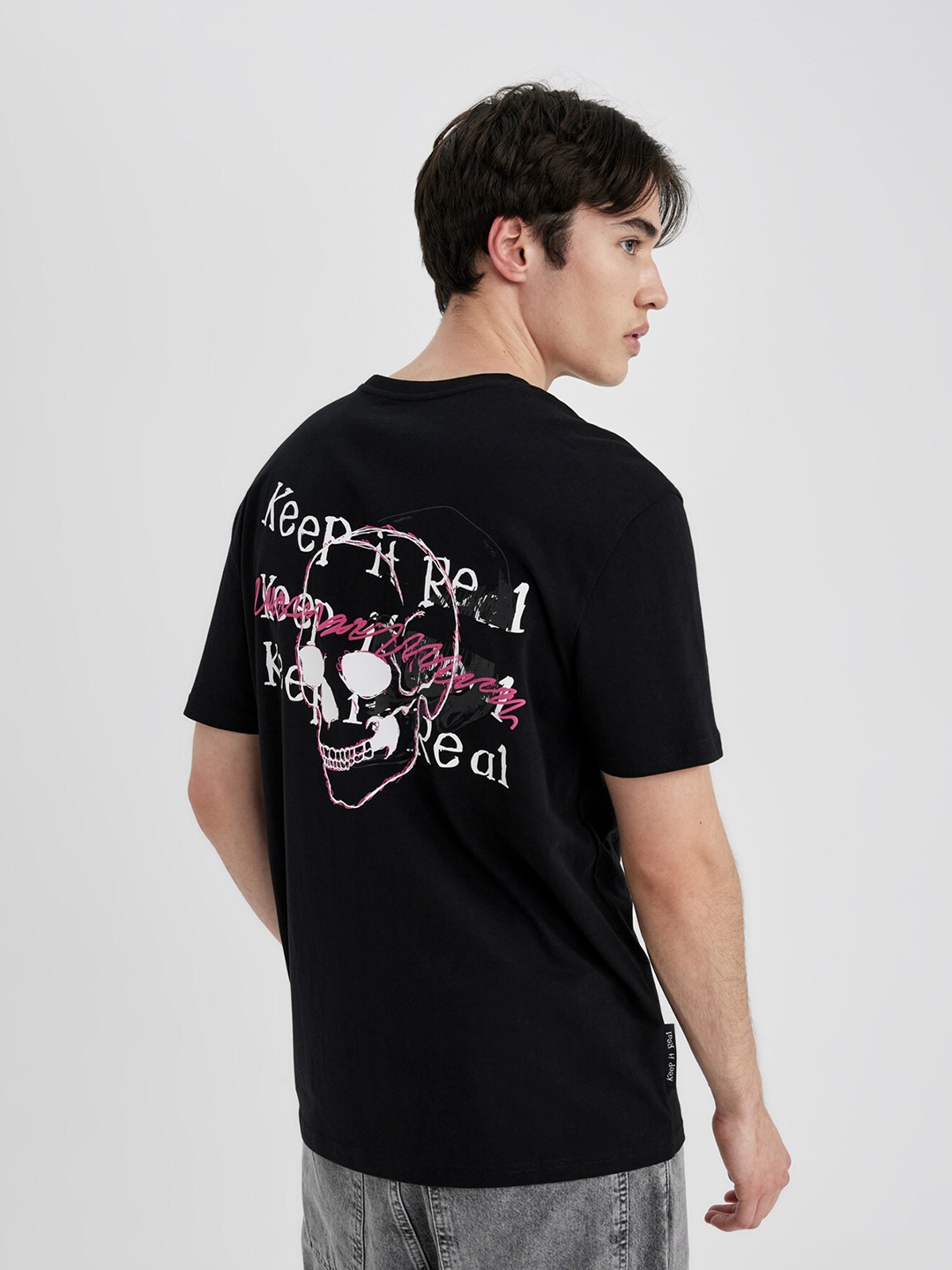 

DeFacto Men pure cotton Printed T-shirt, Black