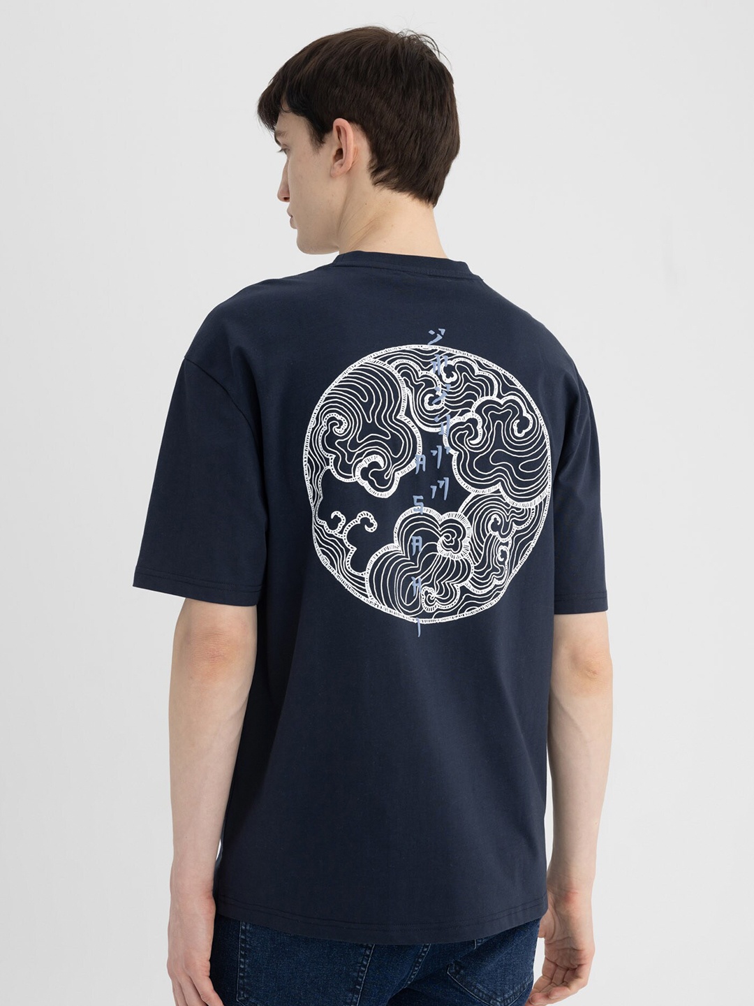 

DeFacto Men pure cotton Printed T-shirt, Navy blue