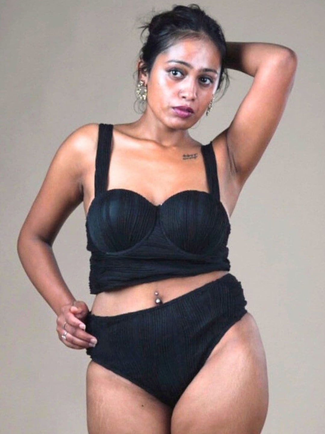 

WomanLikeU Textured Underwired Padded Swim Bikini Set, Black
