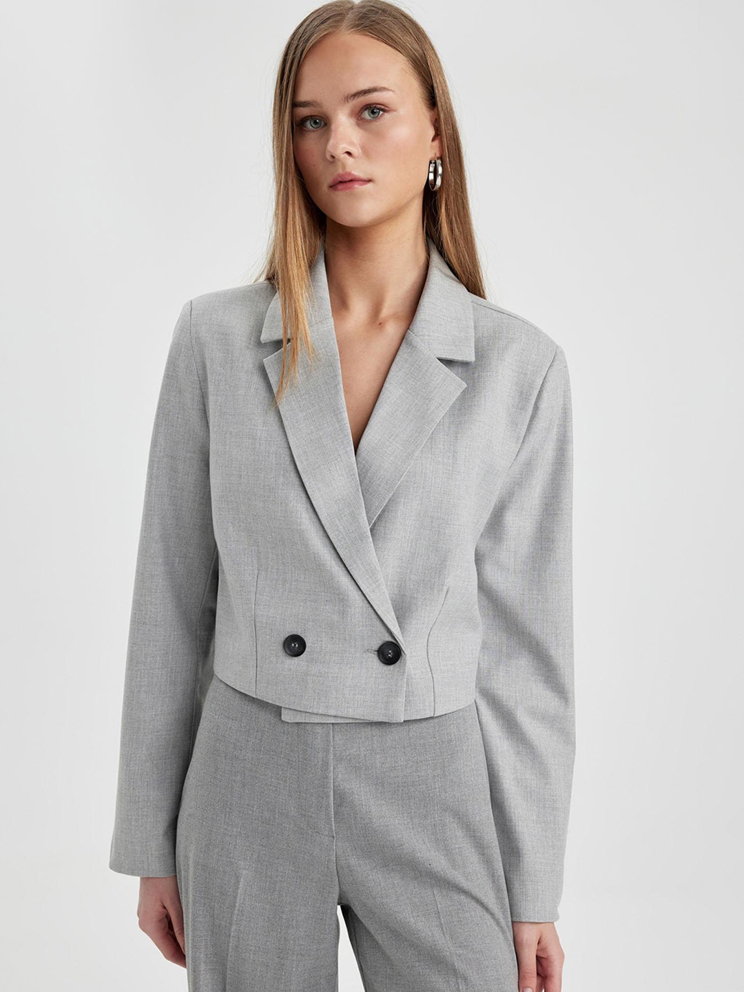 

DeFacto Double-Breasted Casual Blazer, Grey