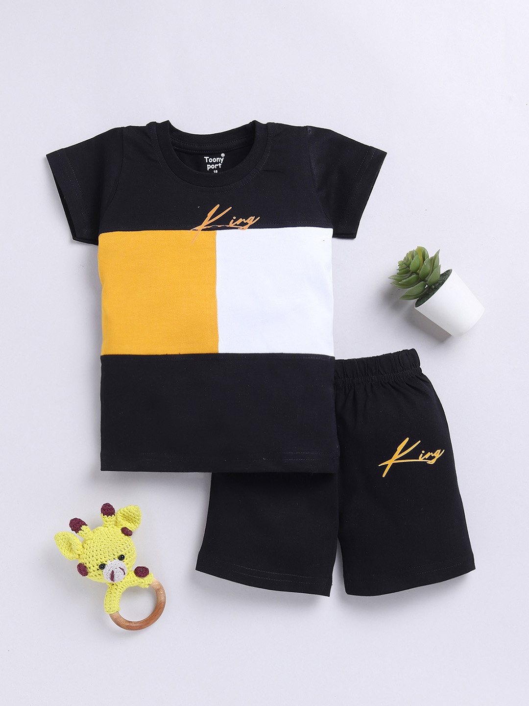 

Toonyport Boys Printed T-shirt with Short, Mustard