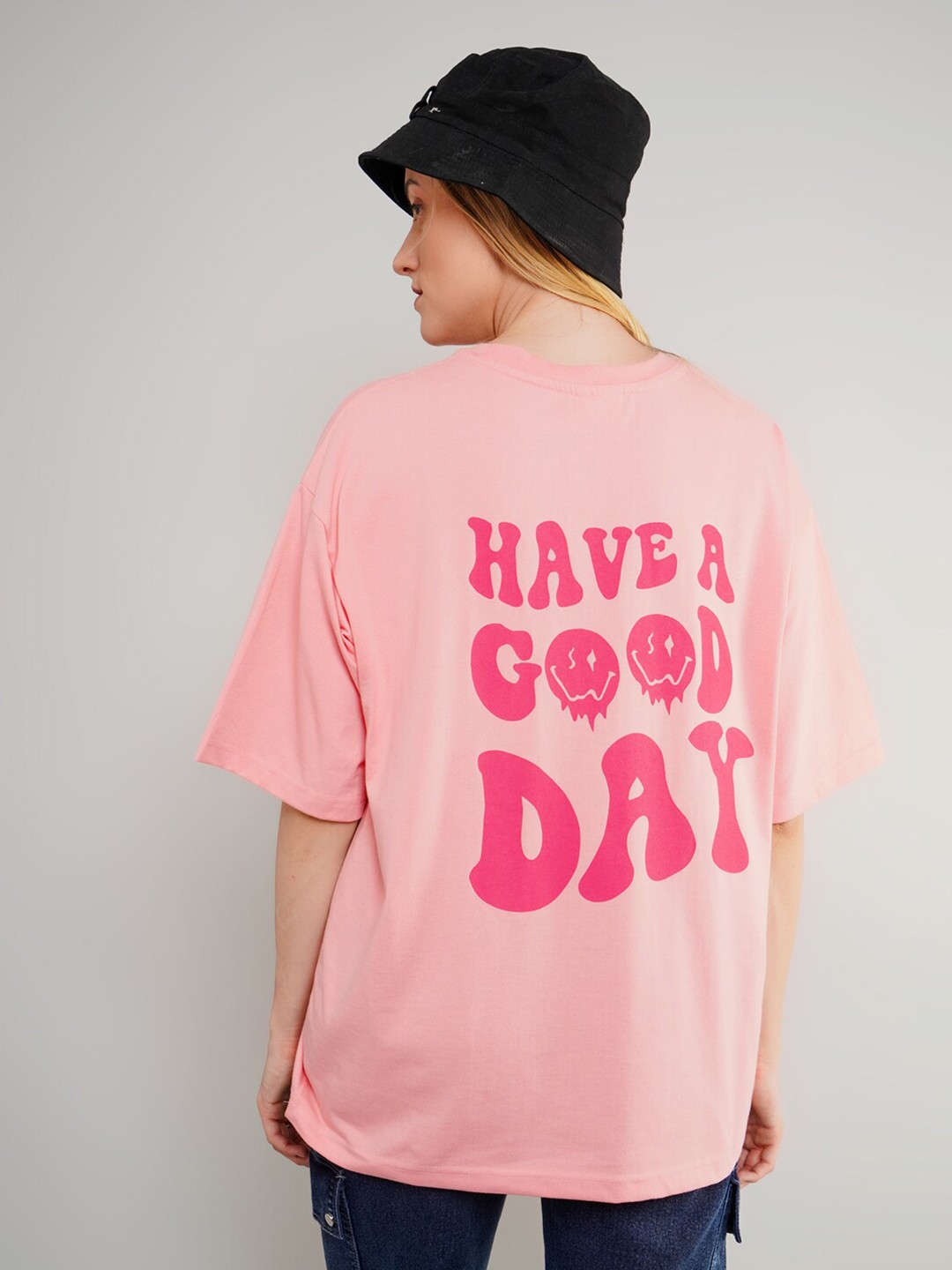 

ABSOLUTE DEFENSE Women Typography Printed Raw Edge T-shirt, Peach