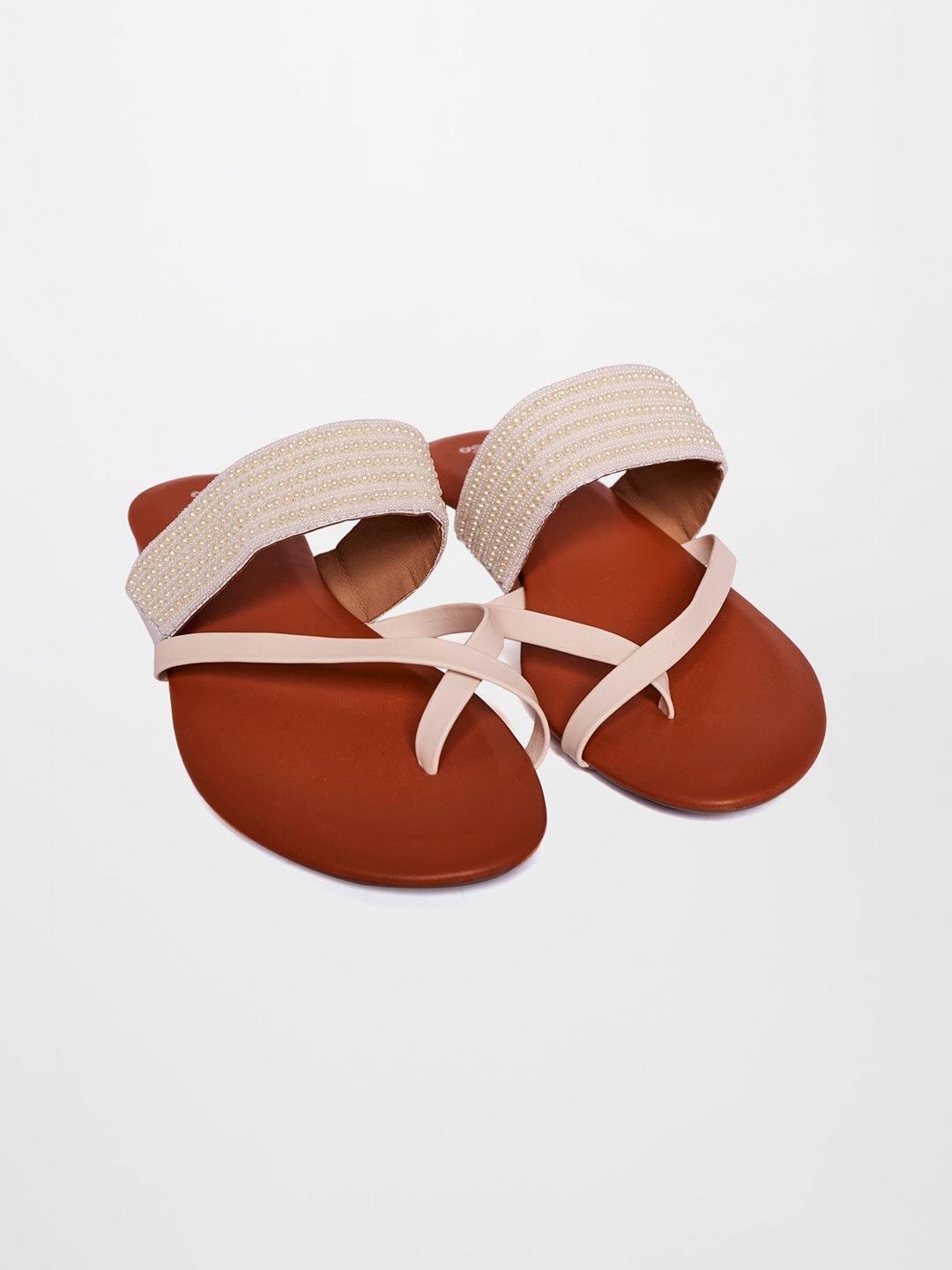 

Global Desi Embellished Open Toe Flats, Off white