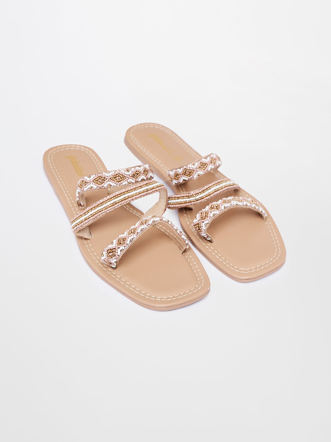 

Global Desi Strappy Embroidered Open Toe Flats, Pink