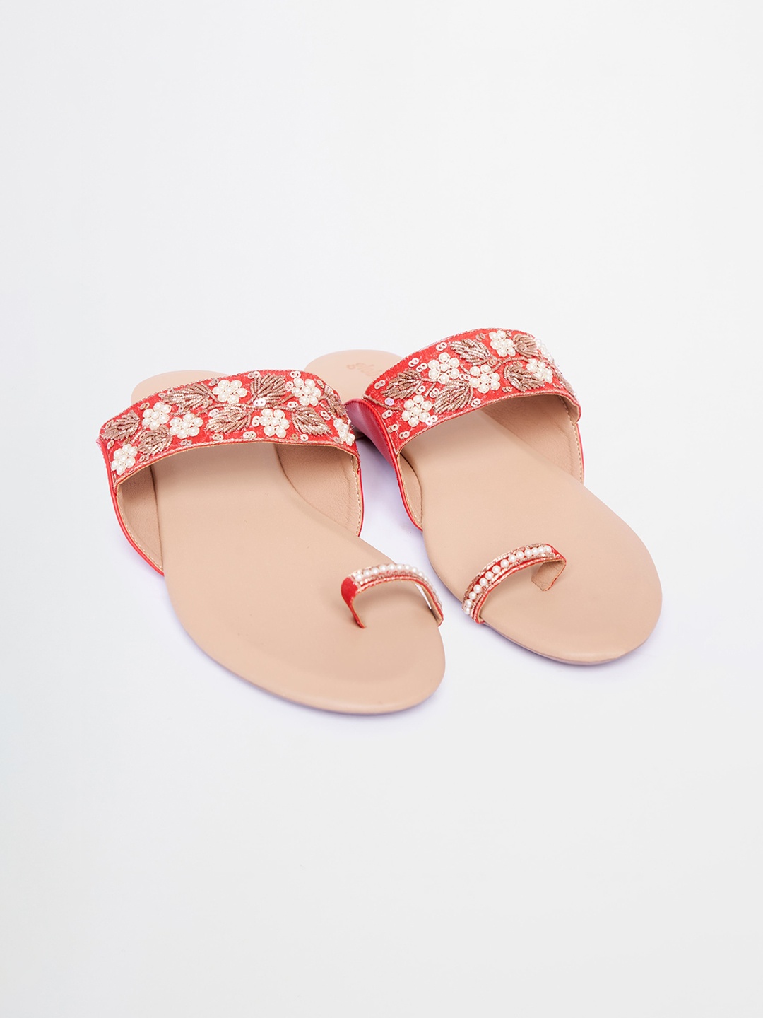 

Global Desi Embroidered One Toe Flats, Red