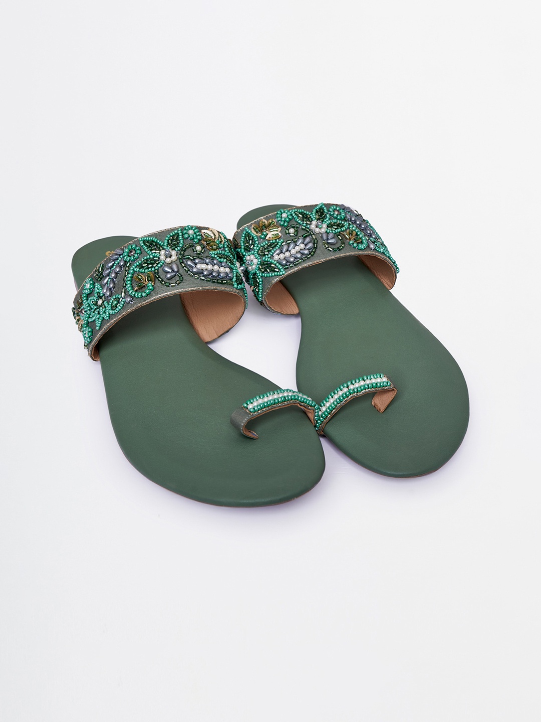 

Global Desi Embellished One Toe Flats, Green