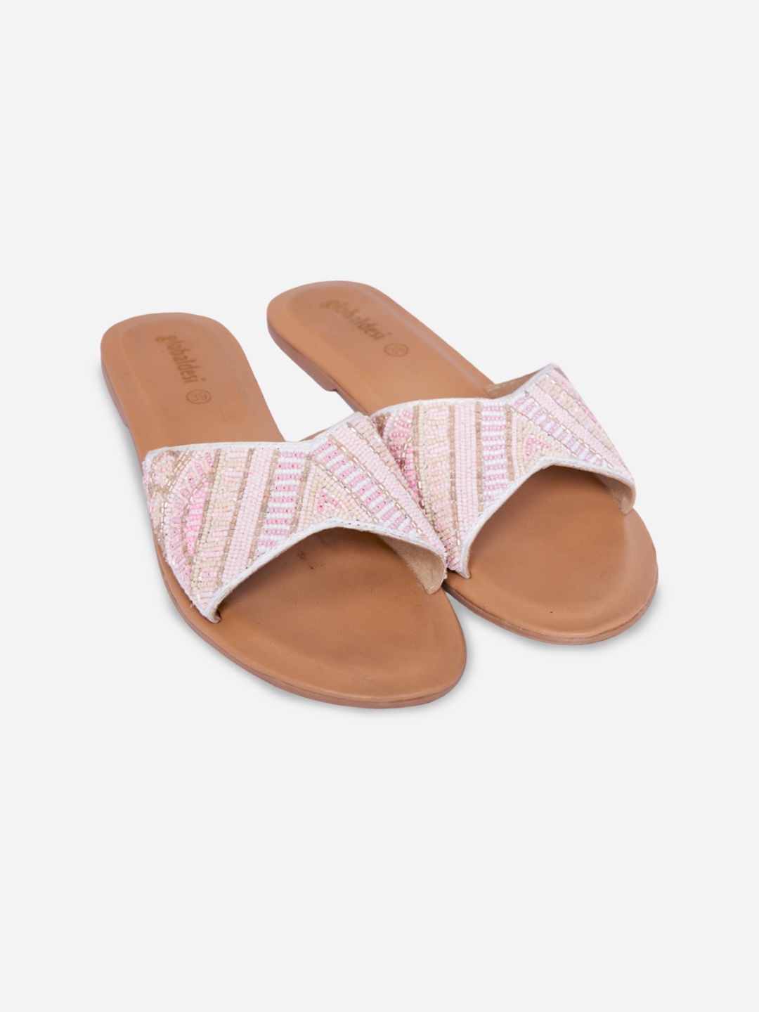 

Global Desi Embellished Open Toe Flats, Pink
