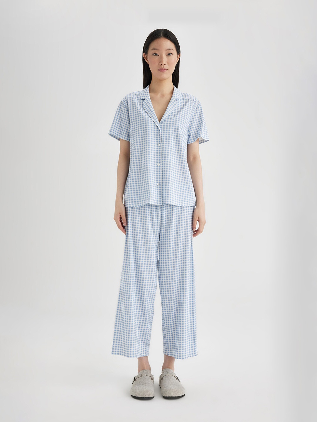 

DeFacto Striped Pure Cotton Night suits, Blue