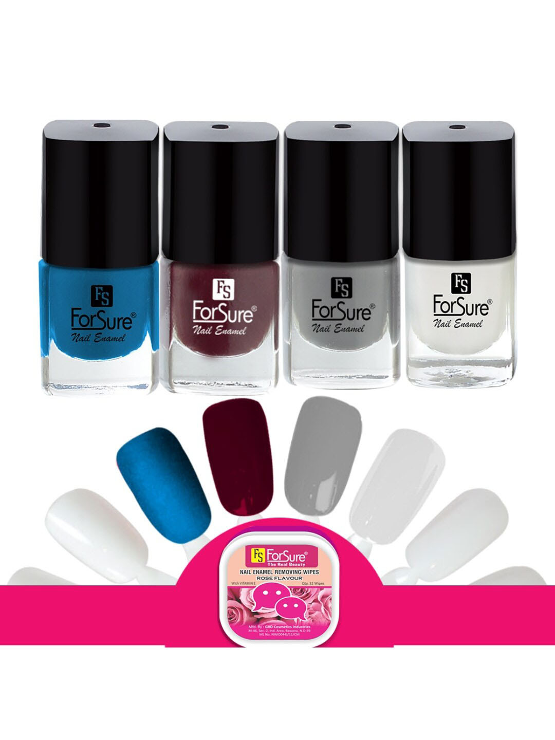

ForSure Trendy Set Of 4 Long Lasting Nail Enamel-5ml Each-110-111-112-115, Blue