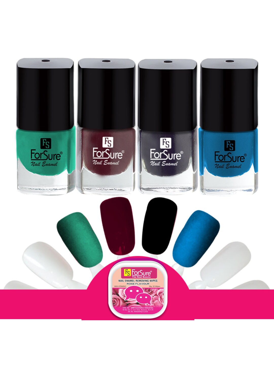 

ForSure Trendy Set Of 4 Nail Enamel-5ml Each -Maroon-Blue-Green-Black, Multi