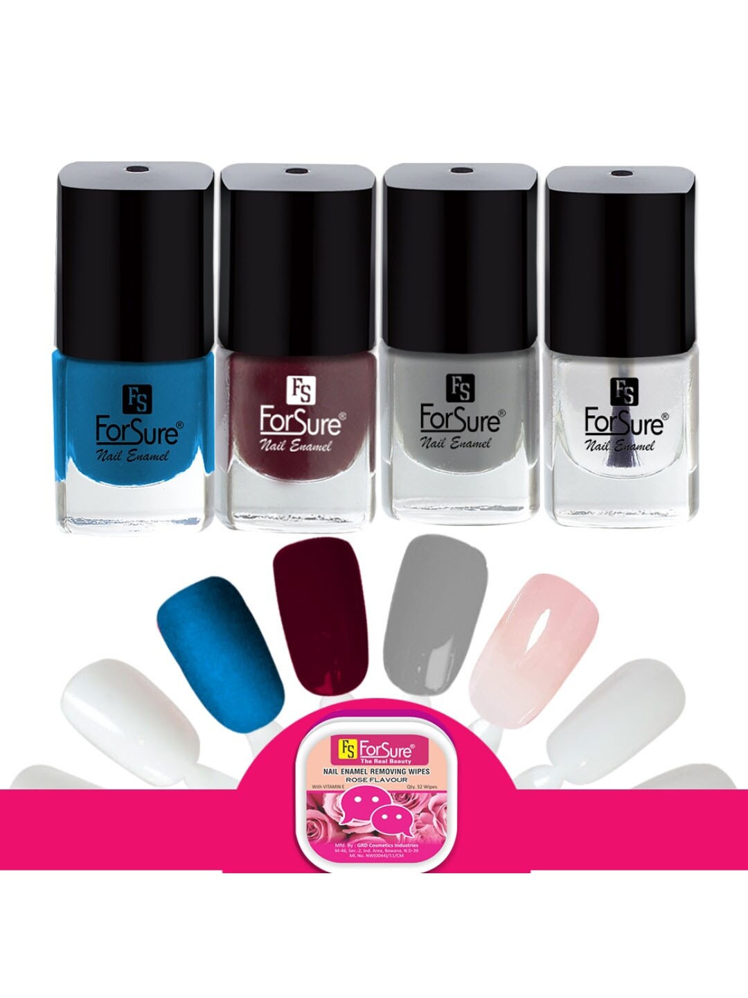 

ForSure Trendy Set Of 4 Long Lasting Nail Enamel-5ml Each-110- 111-112-114, Blue
