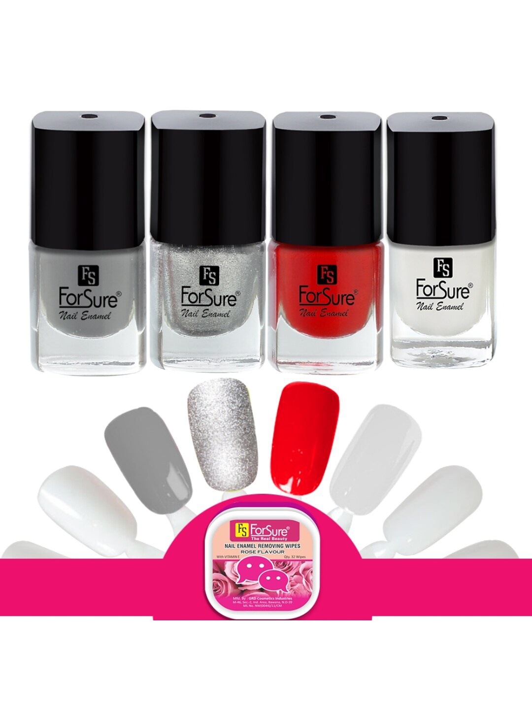 

ForSure Trendy Set Of 4 Long Lasting Nail Enamel-5ml Each-110-115-105-107, Grey
