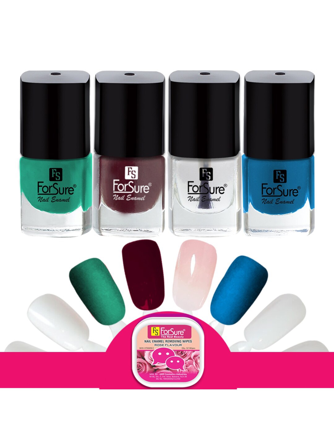

ForSure Trendy Set Of 4 Long Lasting Nail Enamel-5ml Each-111- 112-113- 114, Green