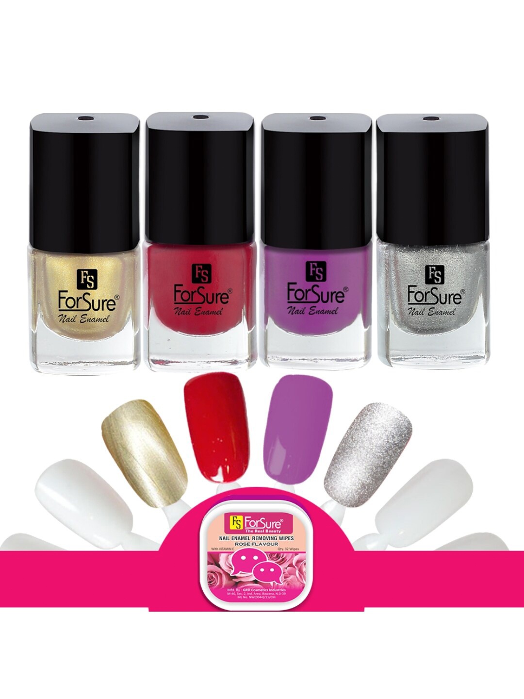 ForSure Trendy Set Of 4 Long Lasting Nail Enamel-5ml Each-109, 104, 105, 106, Gold