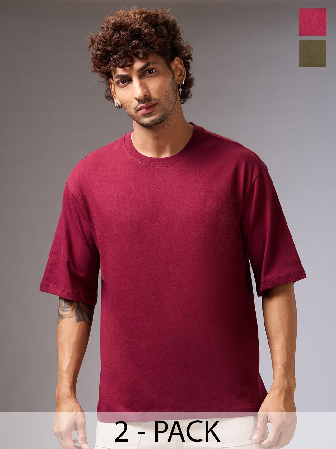 

NOIRA Men 2 Raw Edge T-shirt, Maroon
