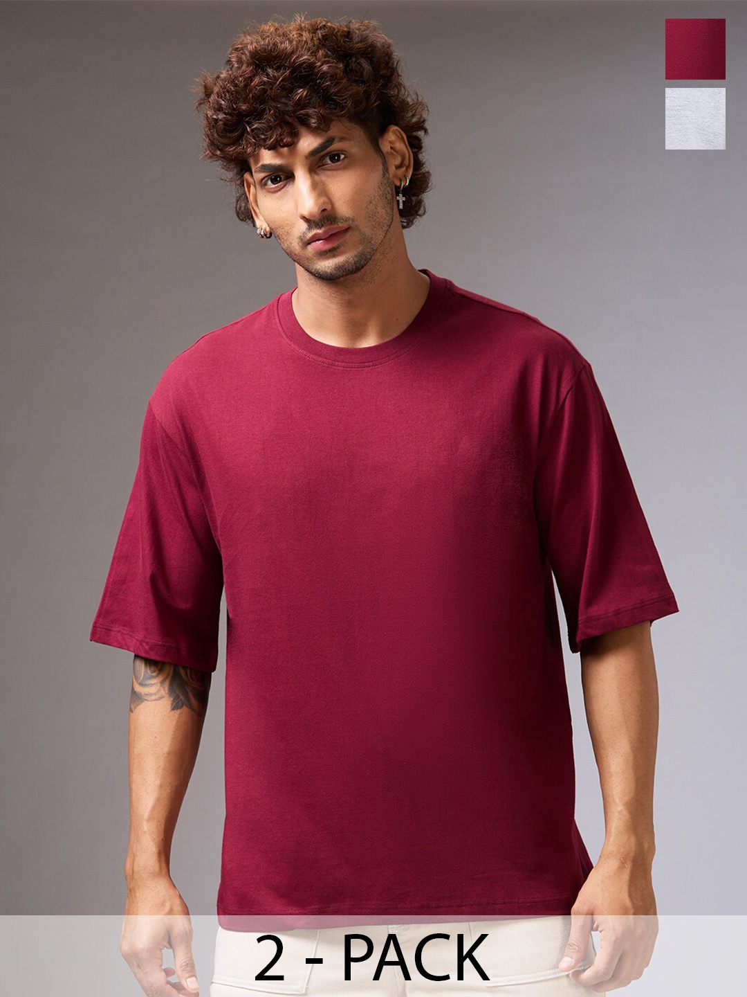

NOIRA Men 2 Raw Edge T-shirt, Maroon