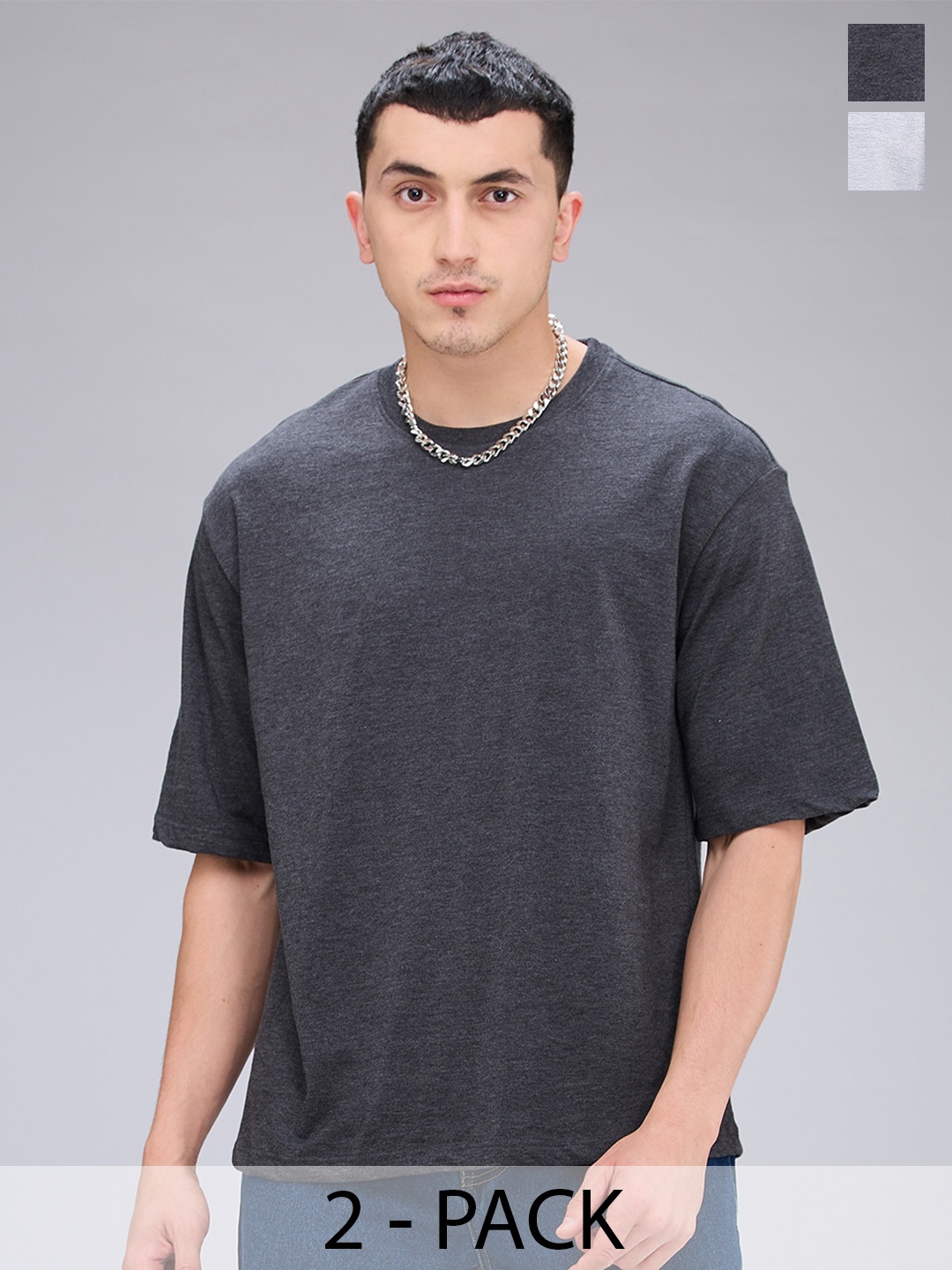 

NOIRA Men 2 V-Neck Raw Edge T-shirt, Charcoal