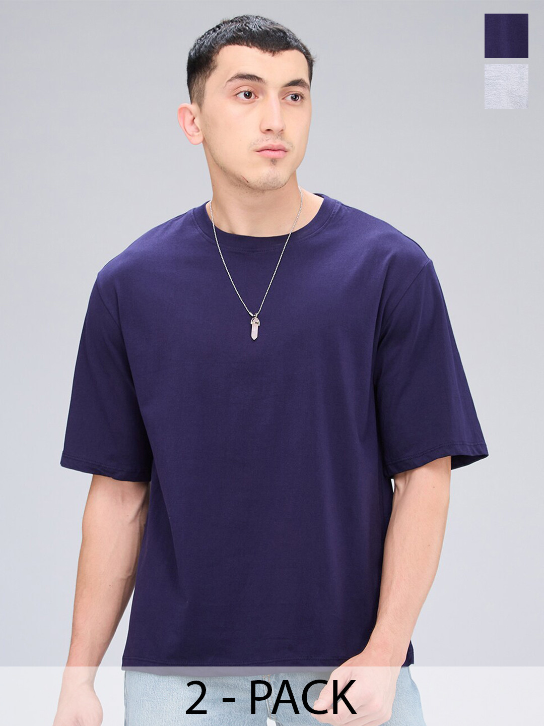 

NOIRA Men 2 V-Neck Extended Sleeves Raw Edge T-shirt, Navy blue