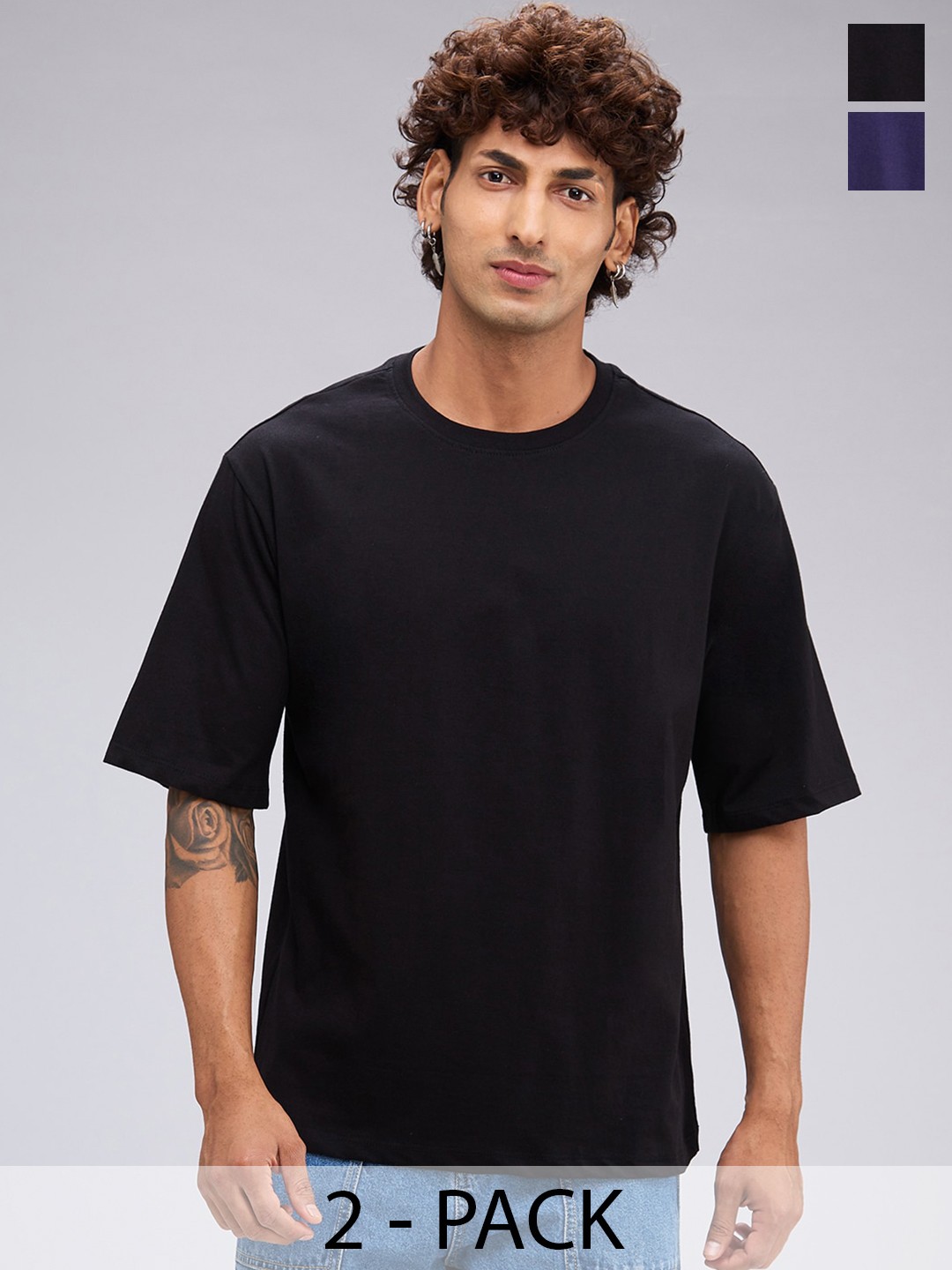 

NOIRA Men 2 Raw Edge T-shirt, Navy blue