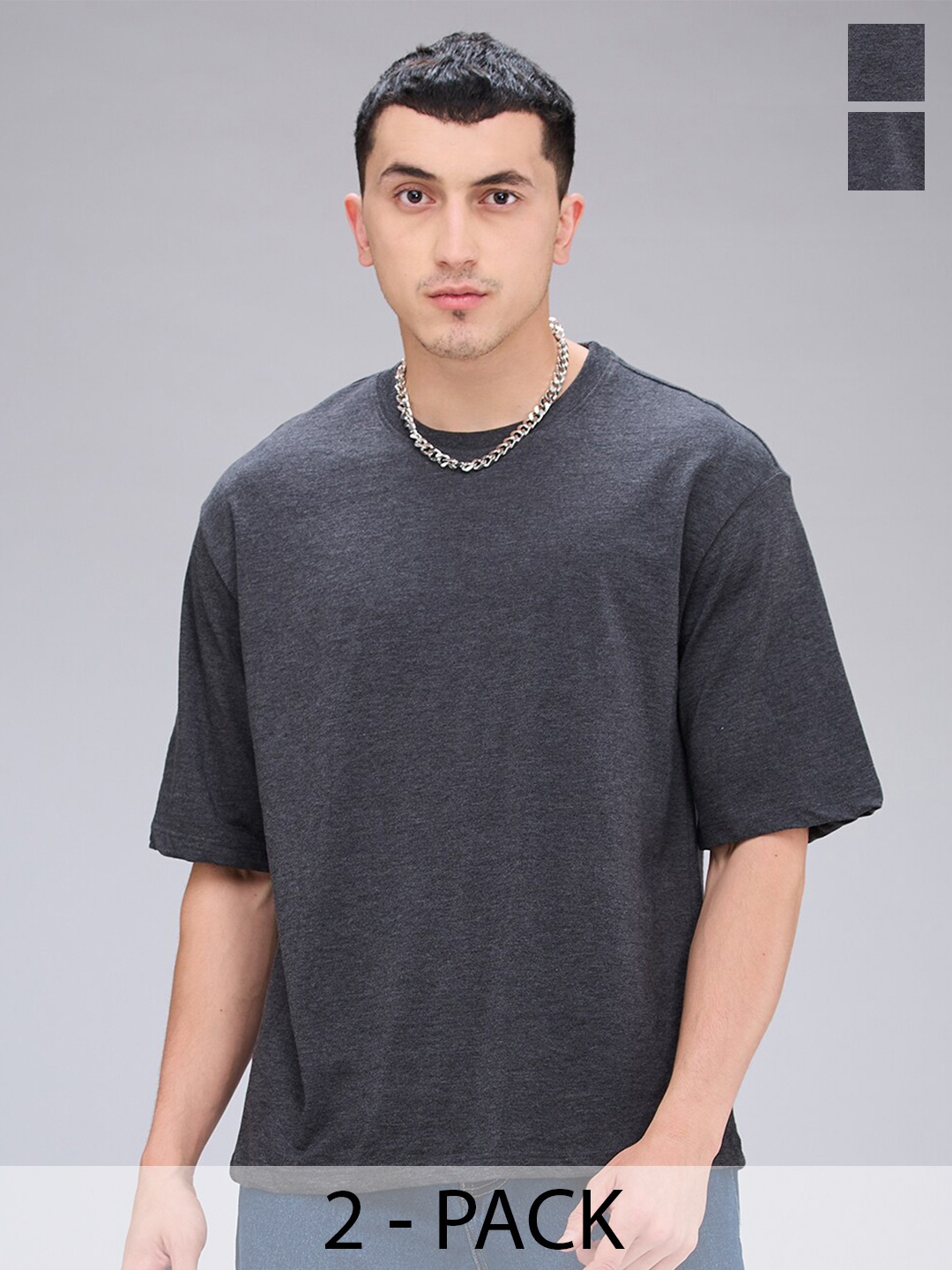 

NOIRA Men 2 V-Neck Raw Edge T-shirt, Charcoal