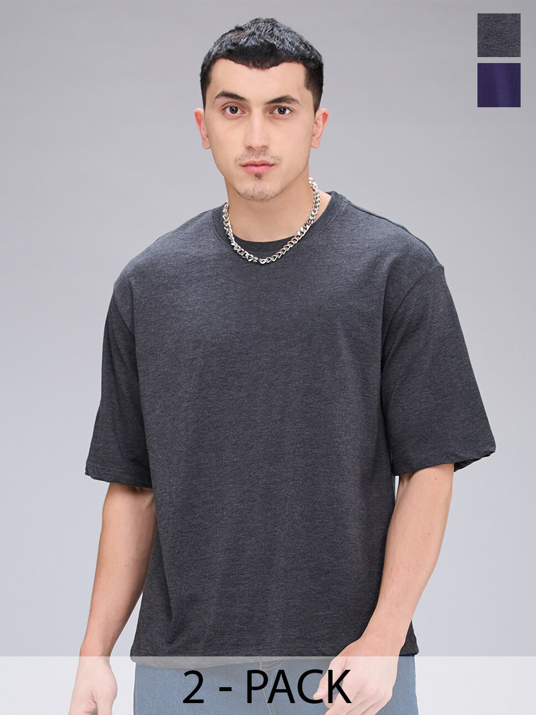 

NOIRA Men 2 V-Neck Raw Edge T-shirt, Charcoal
