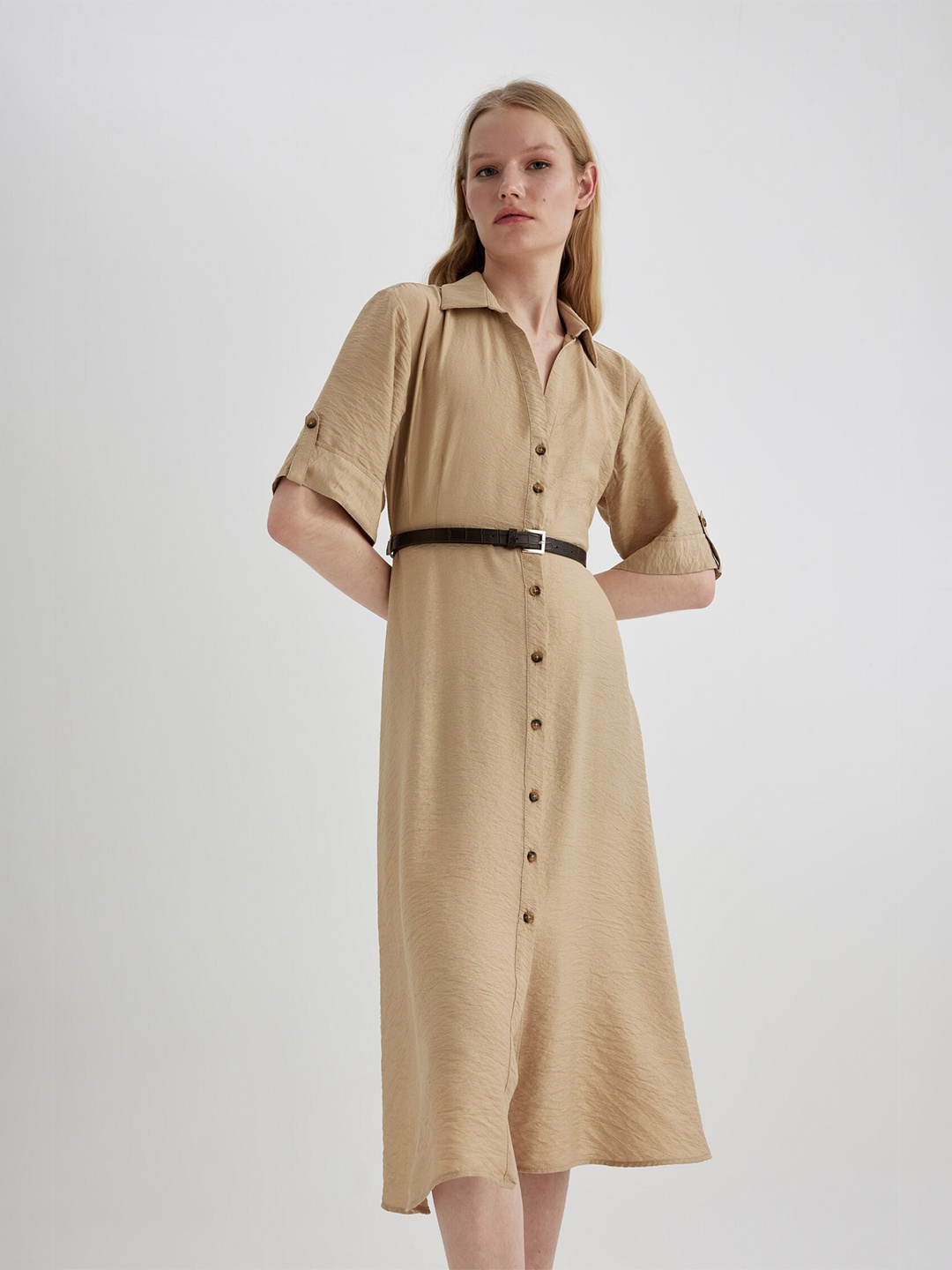 

DeFacto Women Shirt Midi Dress, Beige