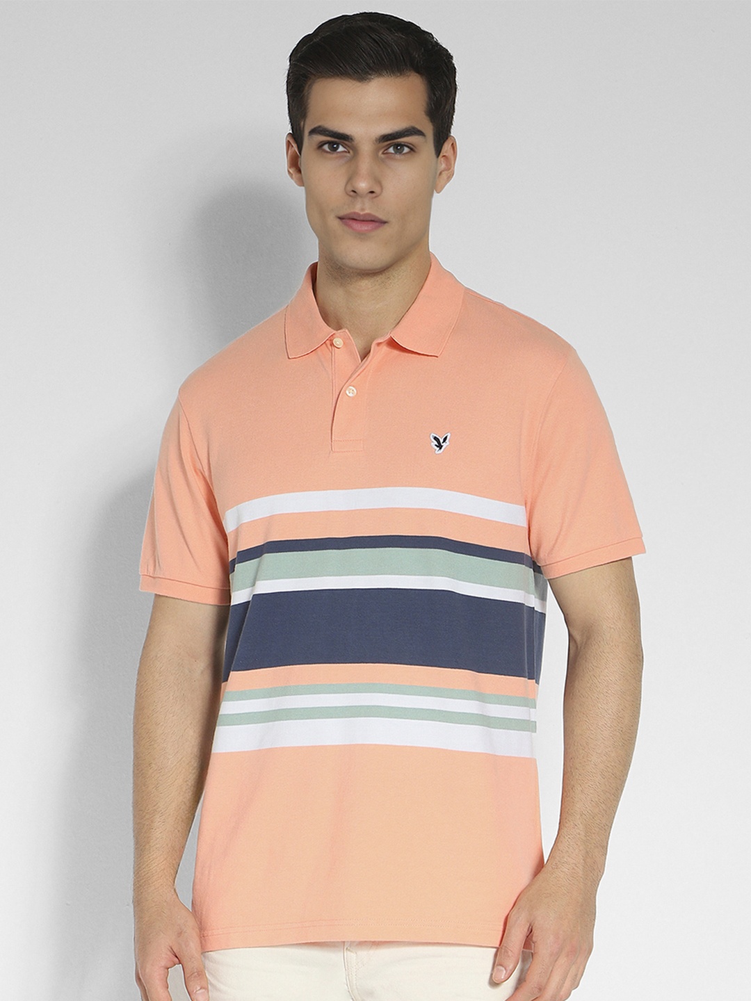 

AMERICAN EAGLE OUTFITTERS Striped Polo Collar T-shirt, Peach