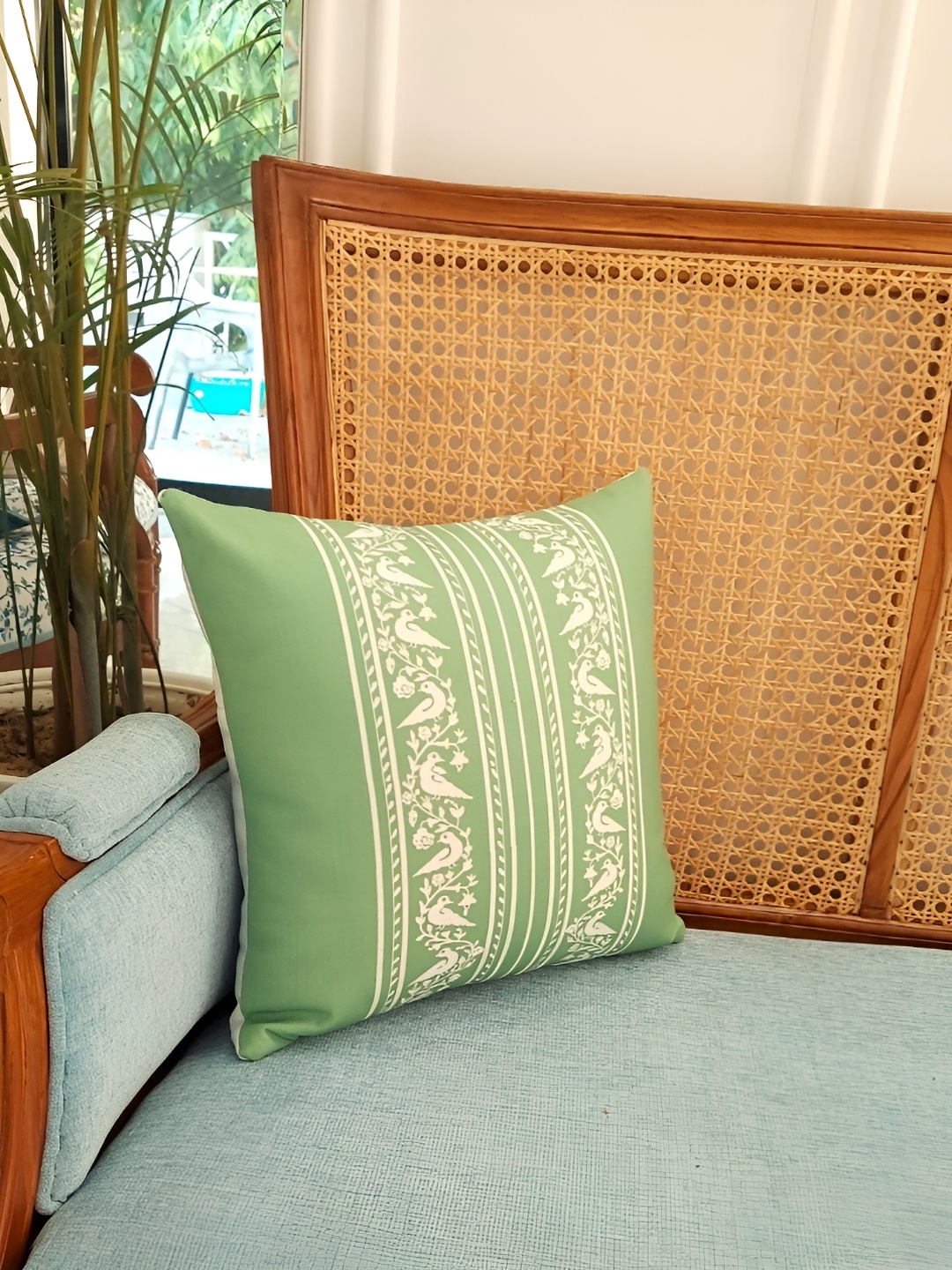 

THROWPILLOW Lime Green & White Abstract Printed Square Cushion Cover