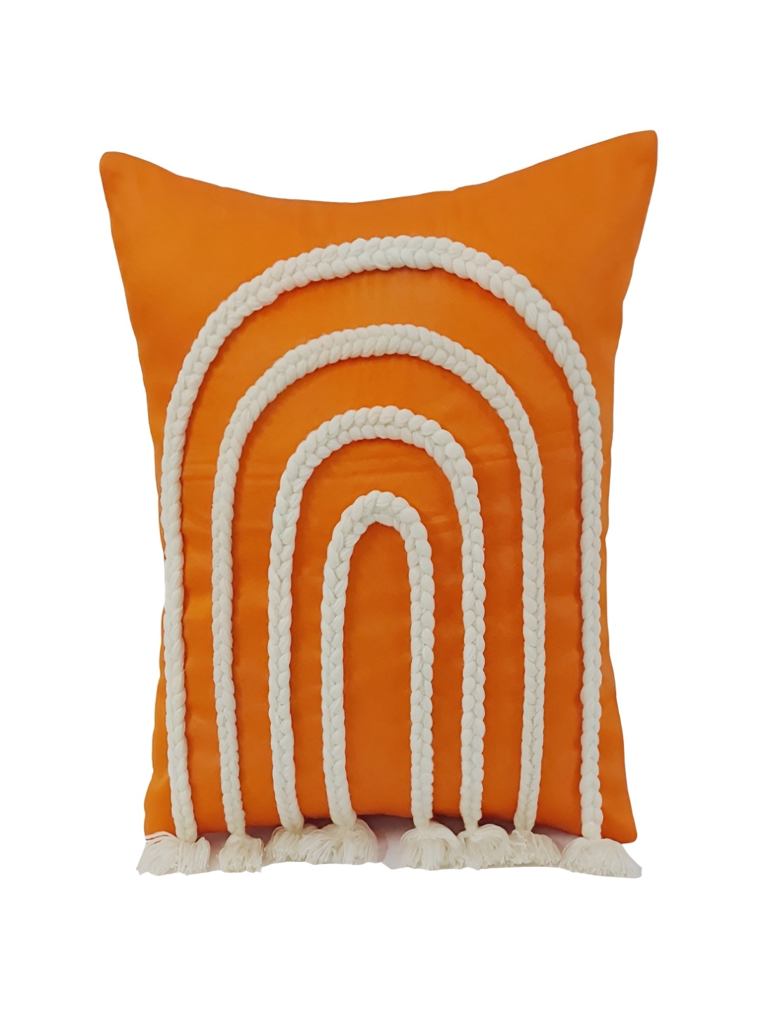 

THROWPILLOW Orange & White Embroidered Square Cotton Cushion Cover