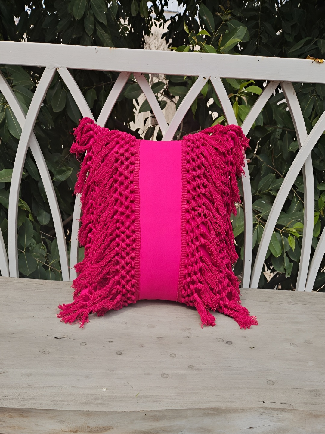 

THROWPILLOW Fuchsia Embellished Square Cotton Cushion Cover