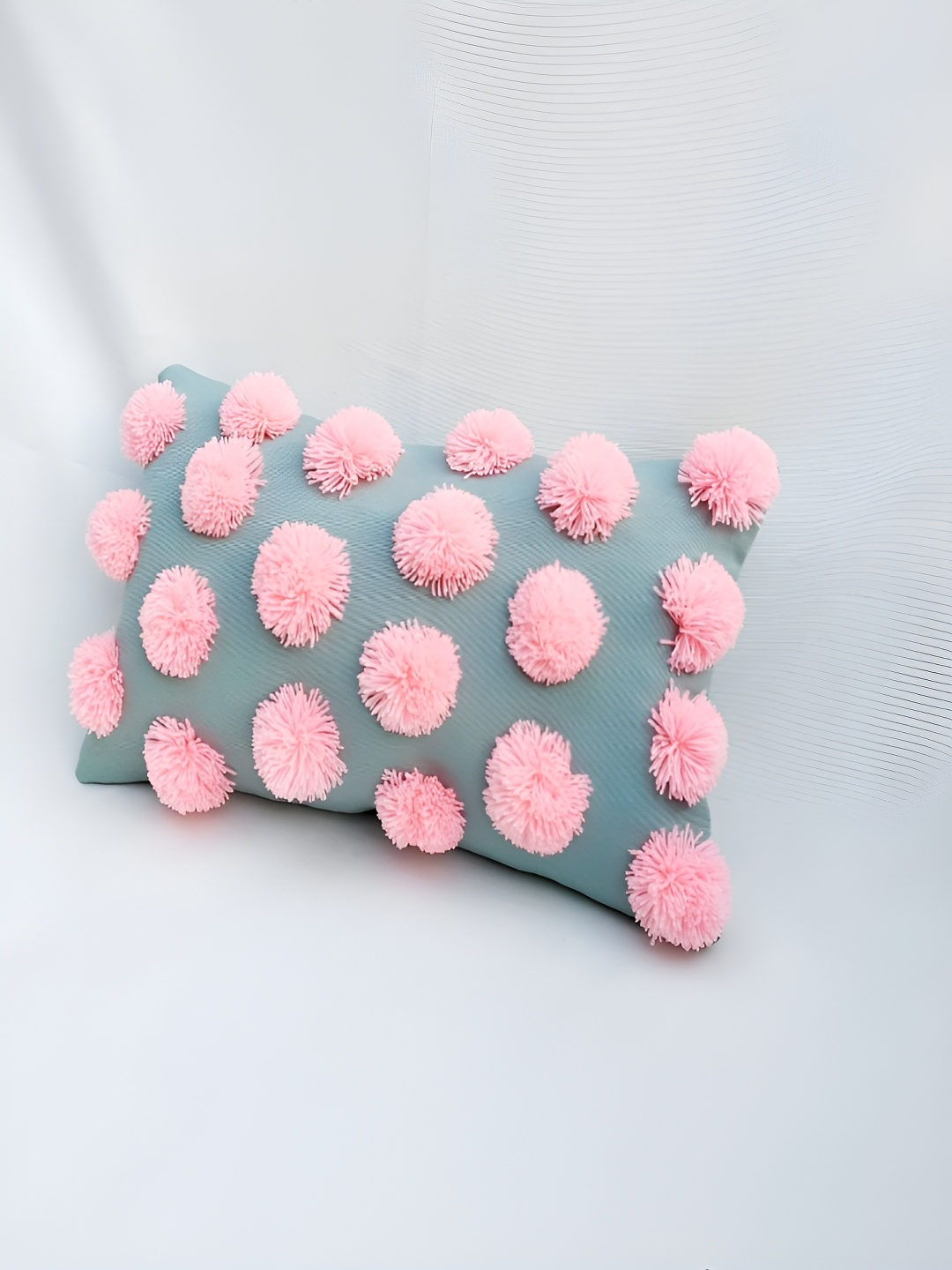 

THROWPILLOW Grey & Pink Embellished Rectangle Cotton Cushion Cover