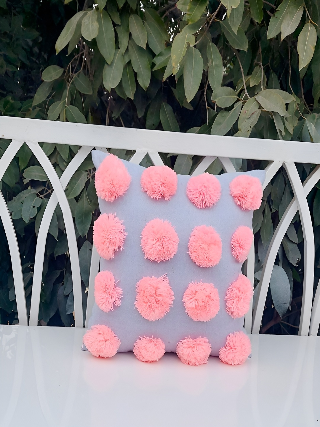 

THROWPILLOW Grey & Pink Embellished Square Cushion Covers