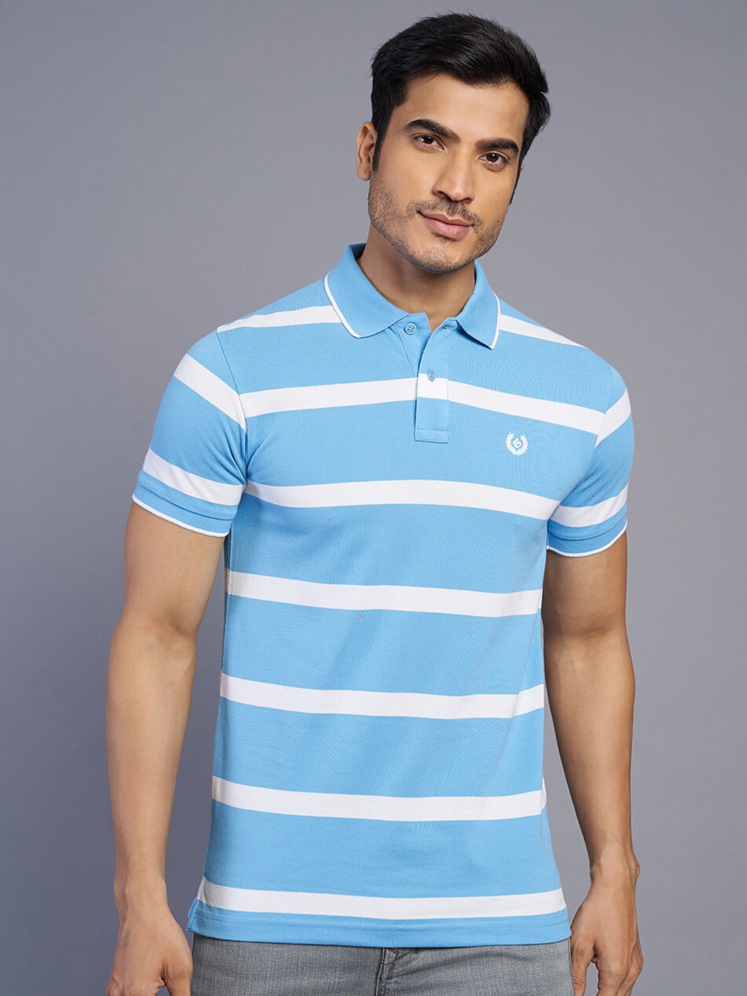 

Greenfibre Men Striped Polo Collar Slim Fit T-shirt, Blue