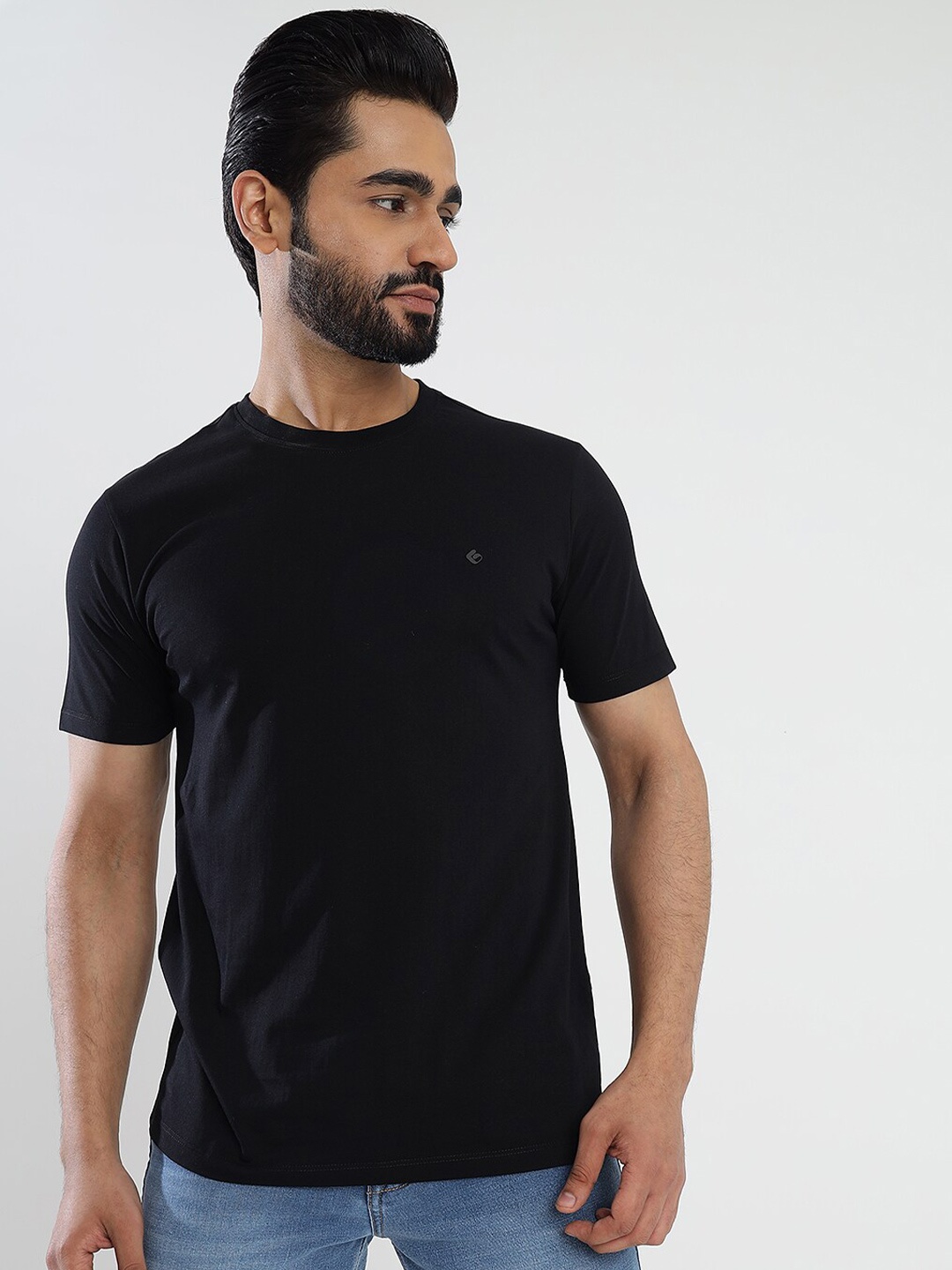

Greenfibre Round Neck Pure Cotton Slim Fit T-shirt, Black