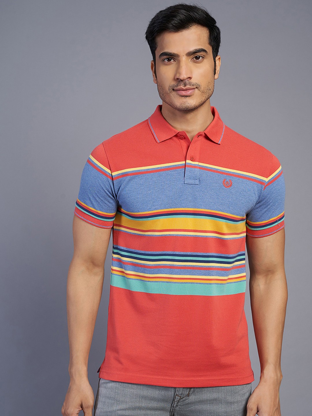 

Greenfibre Men Striped Polo Collar Pockets Slim Fit T-shirt, Multi