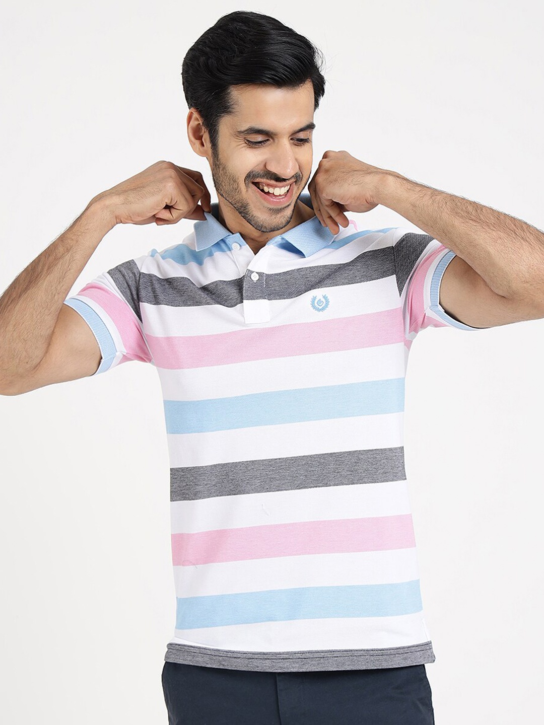 

Greenfibre Men Striped Polo Collar Slim Fit T-shirt, Multi