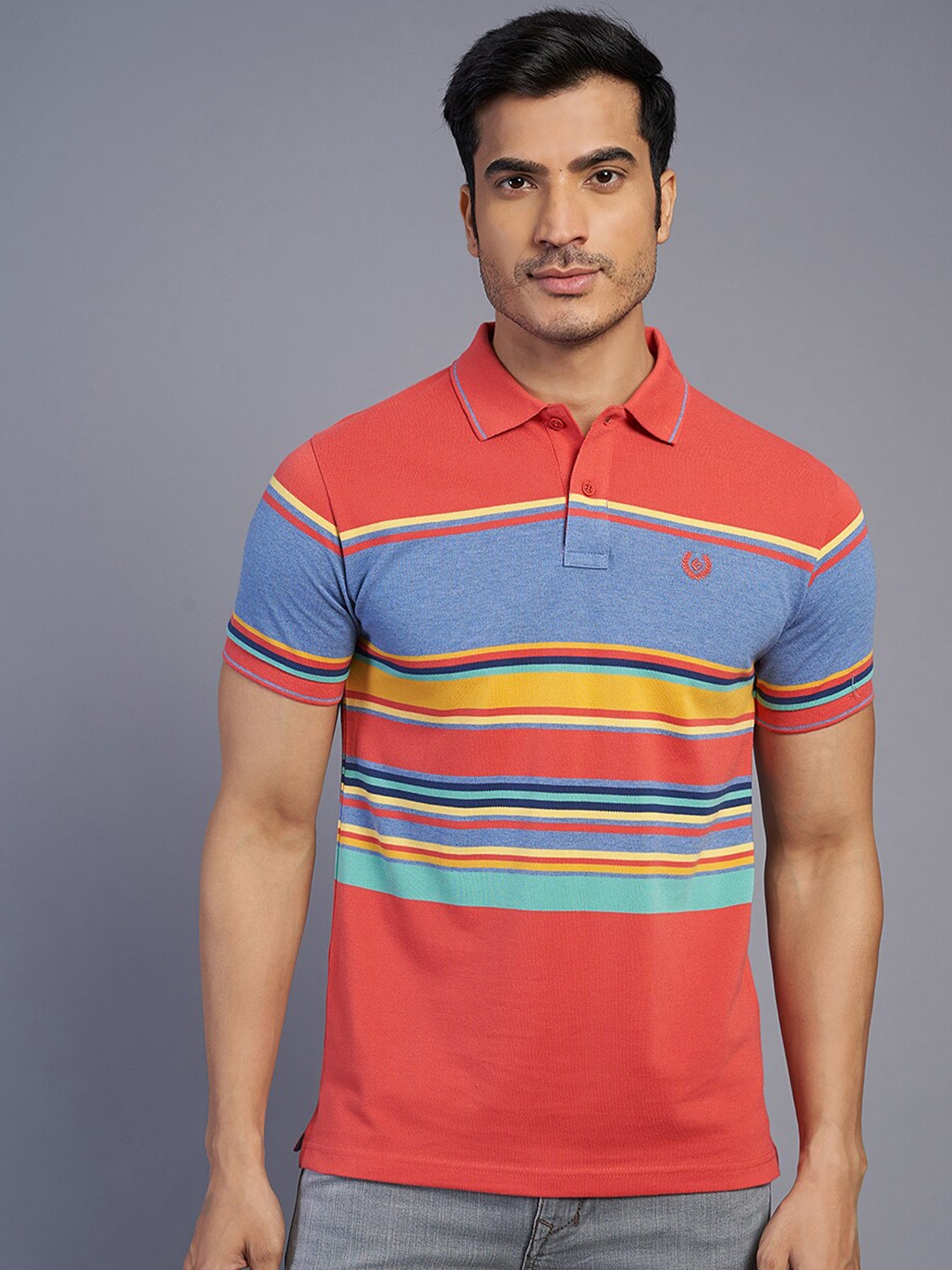 

Greenfibre Men Striped Polo Collar Slim Fit T-shirt, Multi