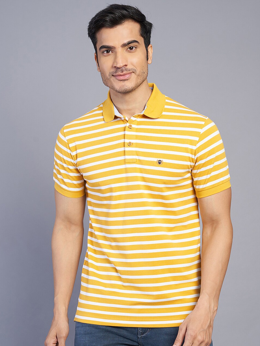 

JADE BLUE Men Striped Polo Collar Slim Fit T-shirt, Yellow